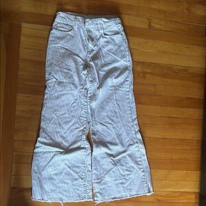 Striped White and Blue Wide-Leg Pants